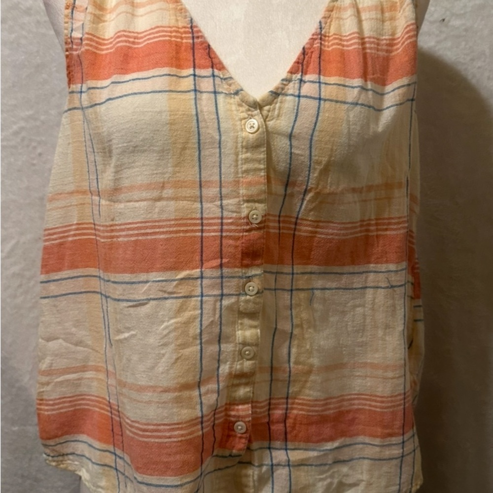 #1081 Women's Plaid Button-Up Sleeveless Top Size M
